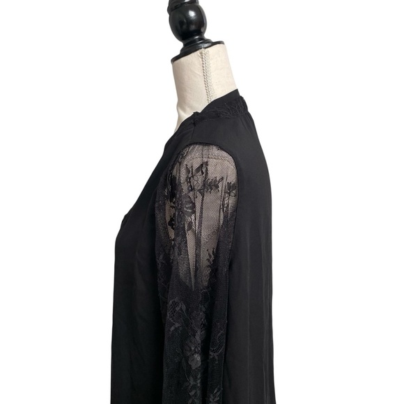 Catherine Malandrino Black Lace Blouse Sheer Floral Sleeves V-Neck Top Size L - Picture 8 of 13
